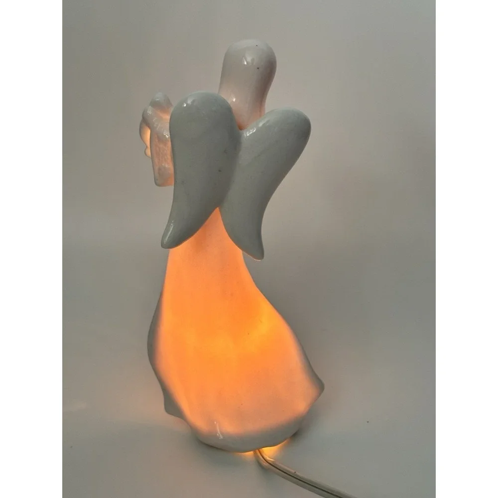 Vtg Ceramic Angel Lamp Playin Harp Home Decor Christmas Angelic Approx 8 Inches‎